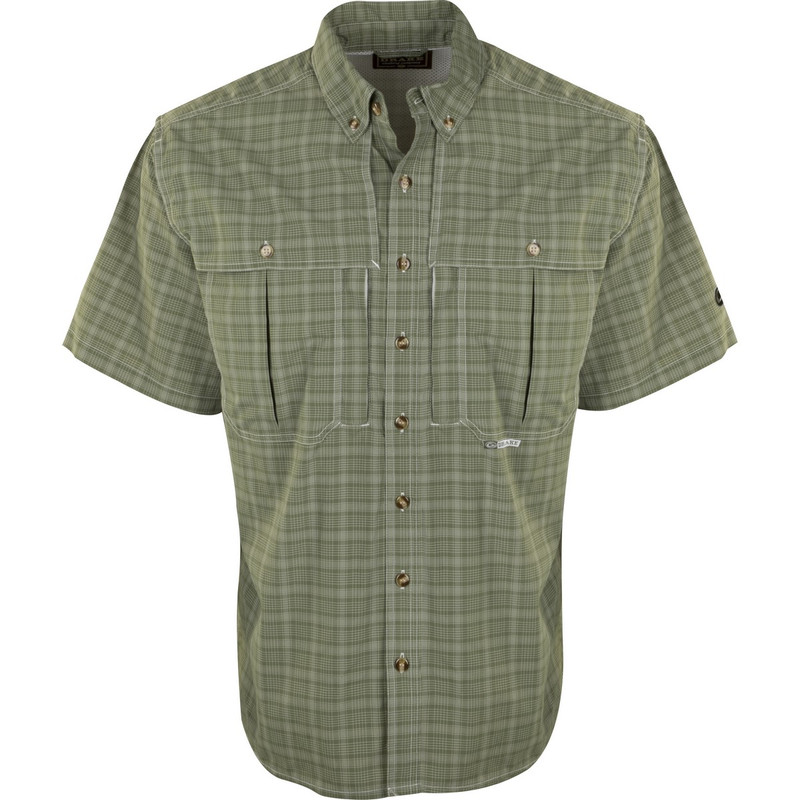 Drake Short Sleeve Wingshooter Plaid Sun Shirt in Vineyard Green Color